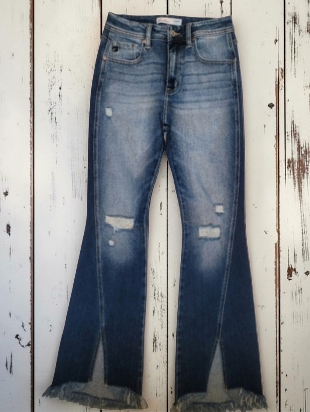 KanCan Festival High Rise Front Slit Distressed Fray Hem Flare Jeans 27 LIKE NEW